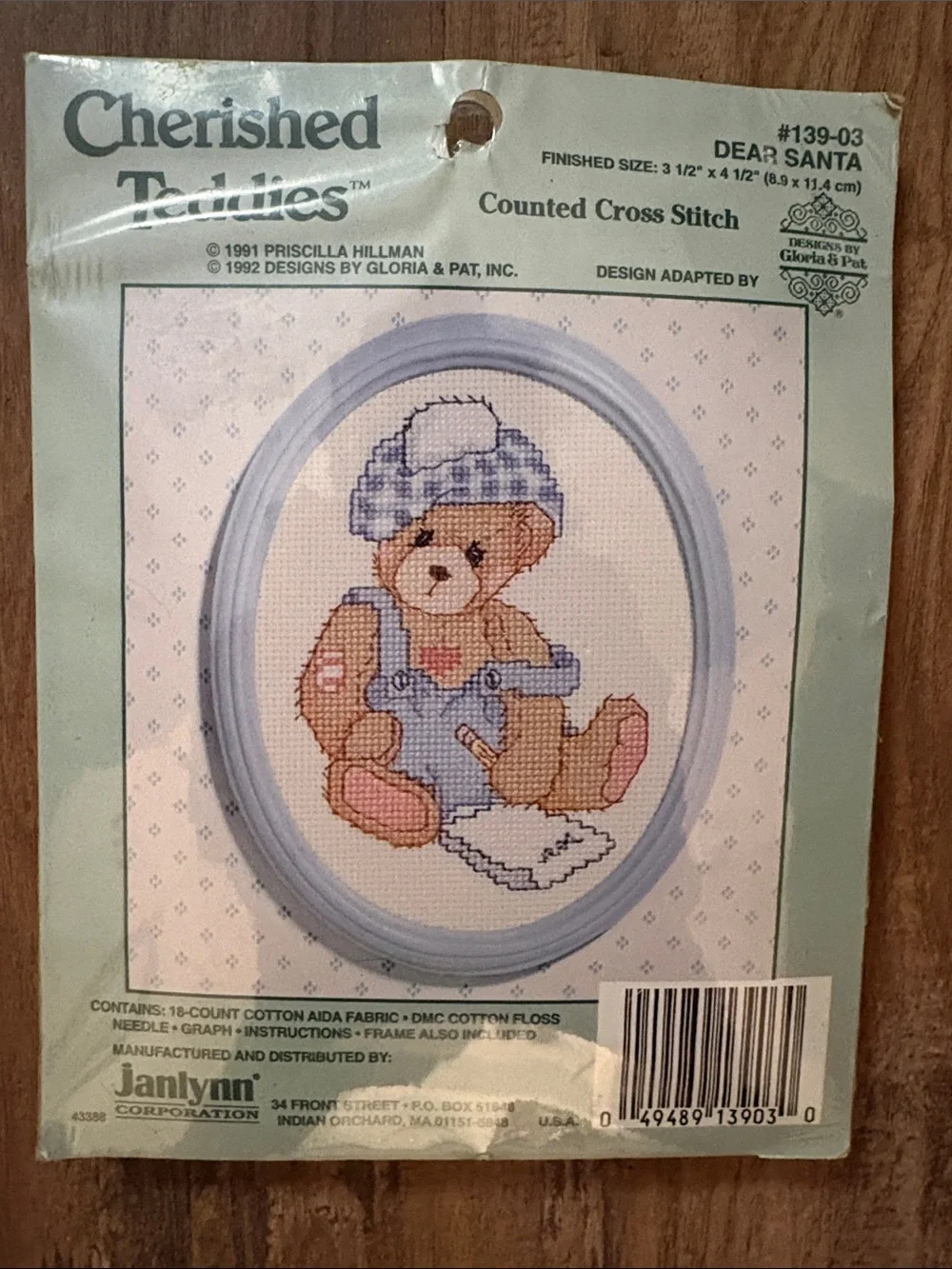 Cherished Teddies Blue and Brown Teddy Cross Stitch Wall Art